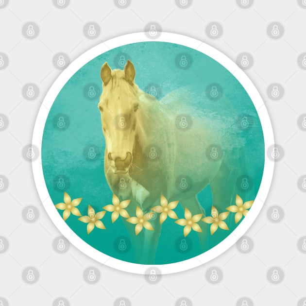 Golden ghost horse on teal Magnet by hereswendy